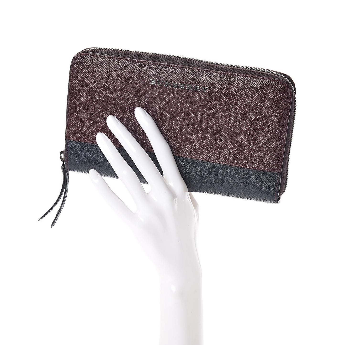 Calfskin Zip Around Wallet Burgundy Blue
