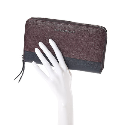 Burberry Calfskin Zip Around Wallet Burgundy Blue 2 of 7