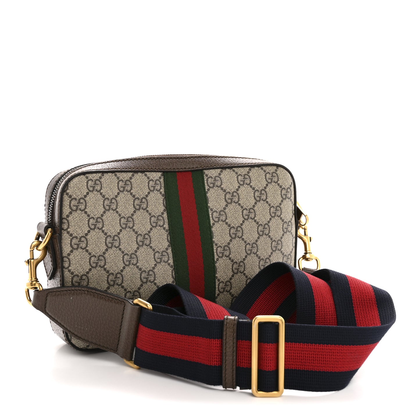GG Supreme Monogram Textured Dollar Calfskin Web Ophidia Wristlet Shoulder Bag Beige Ebony New Acero