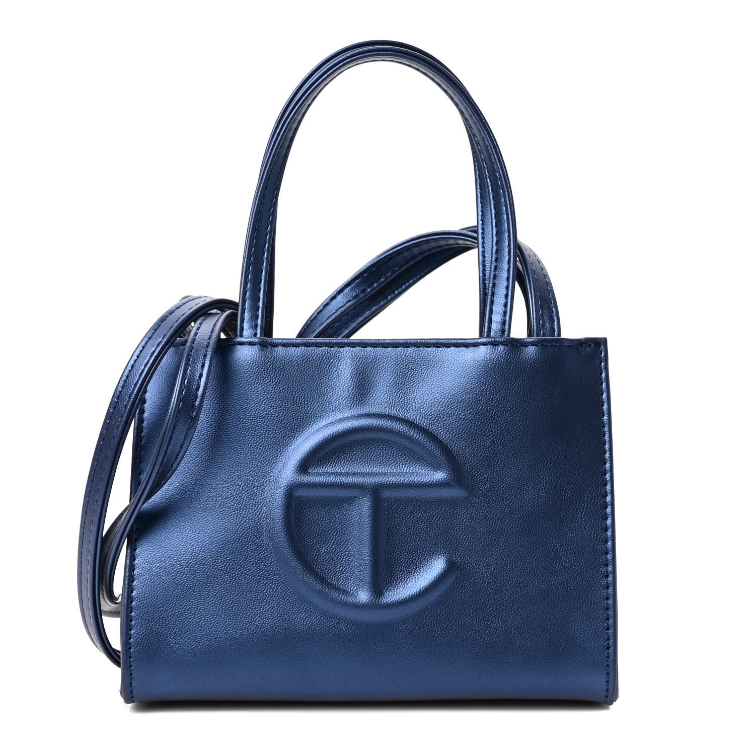 Telfar Metallic Vegan Leather Small Shopping Bag Cobalt 1 of 9