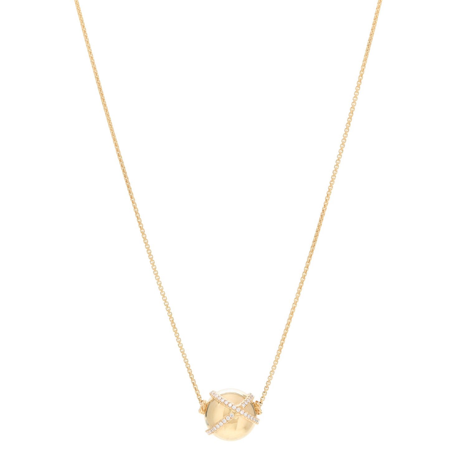 David Yurman 18K Yellow Gold Diamond 14mm Solari Pave Wrap Pendant Necklace 1 of 4