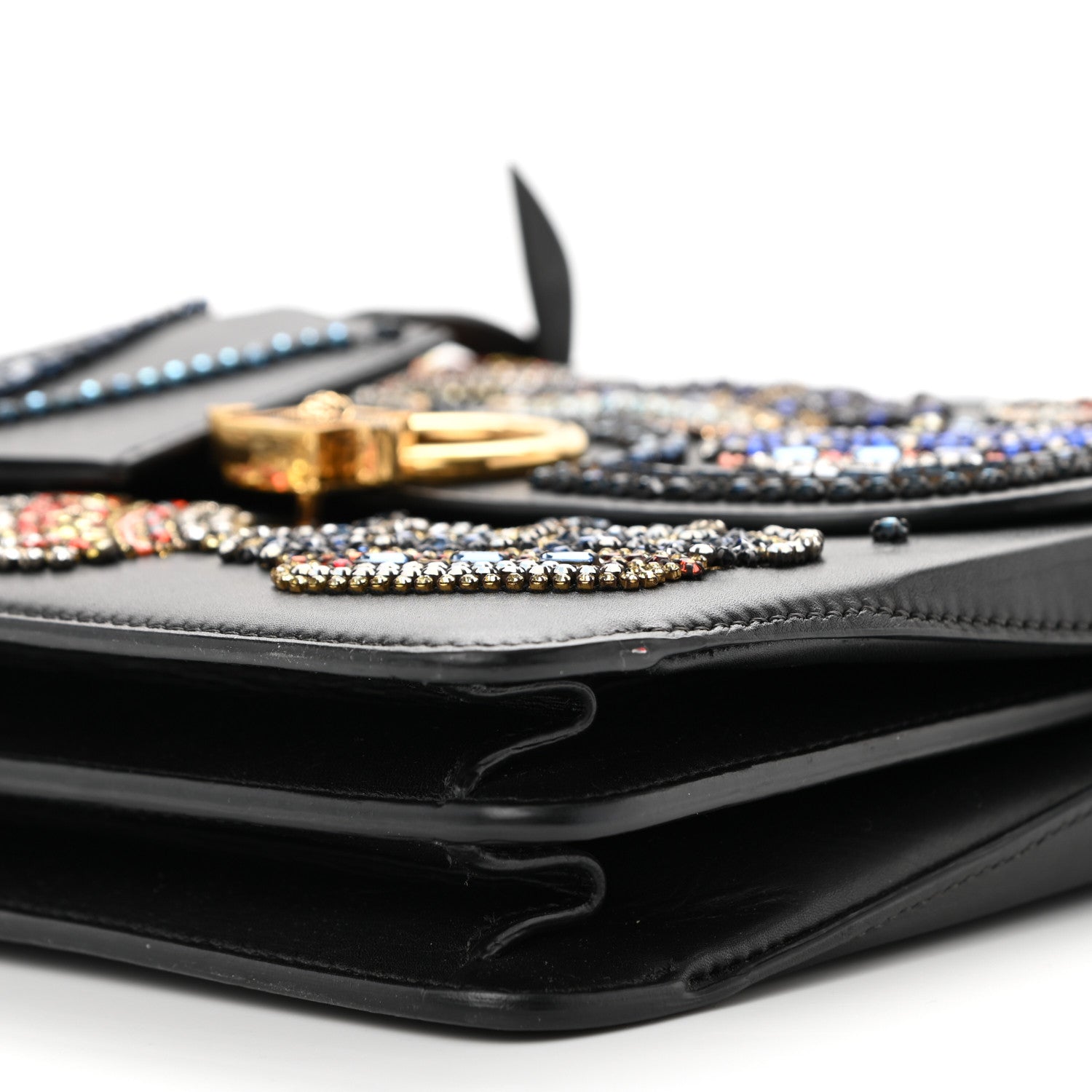 Versace Nappa Crystal Crown Embellished La Medusa Top Handle Messenger Flap Black Multicolor 10 of 12