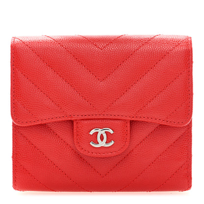 Chanel Caviar Chevron Quilted Compact Flap Wallet Red 1 of 7