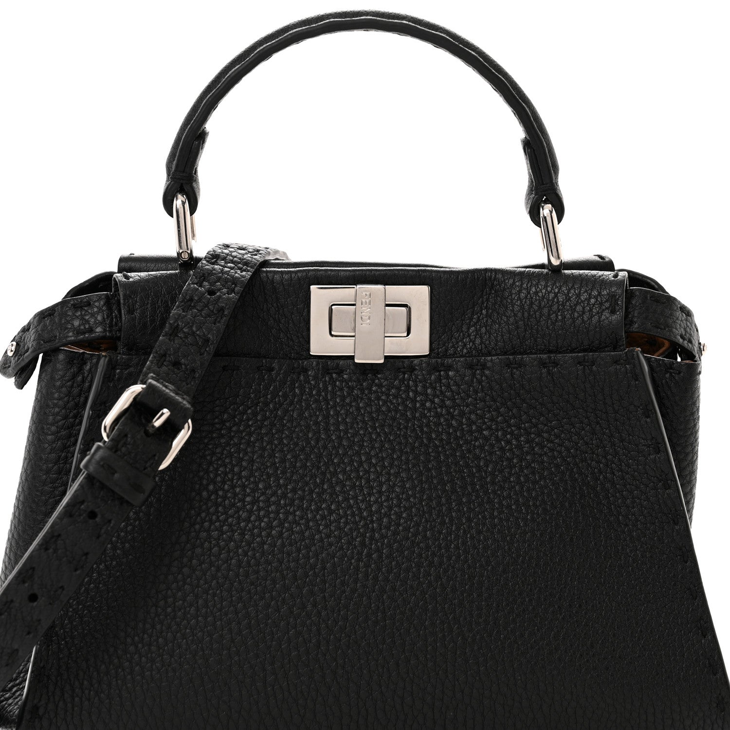 Fendi Cuoio Romano Selleria Bi-Color Mini Peekaboo Iconic Satchel Black Mou 8 of 17
