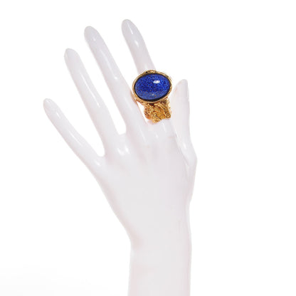 Saint Laurent Glass Cabochon Arty Ovale Ring 7 Gold Lapis 2 of 4