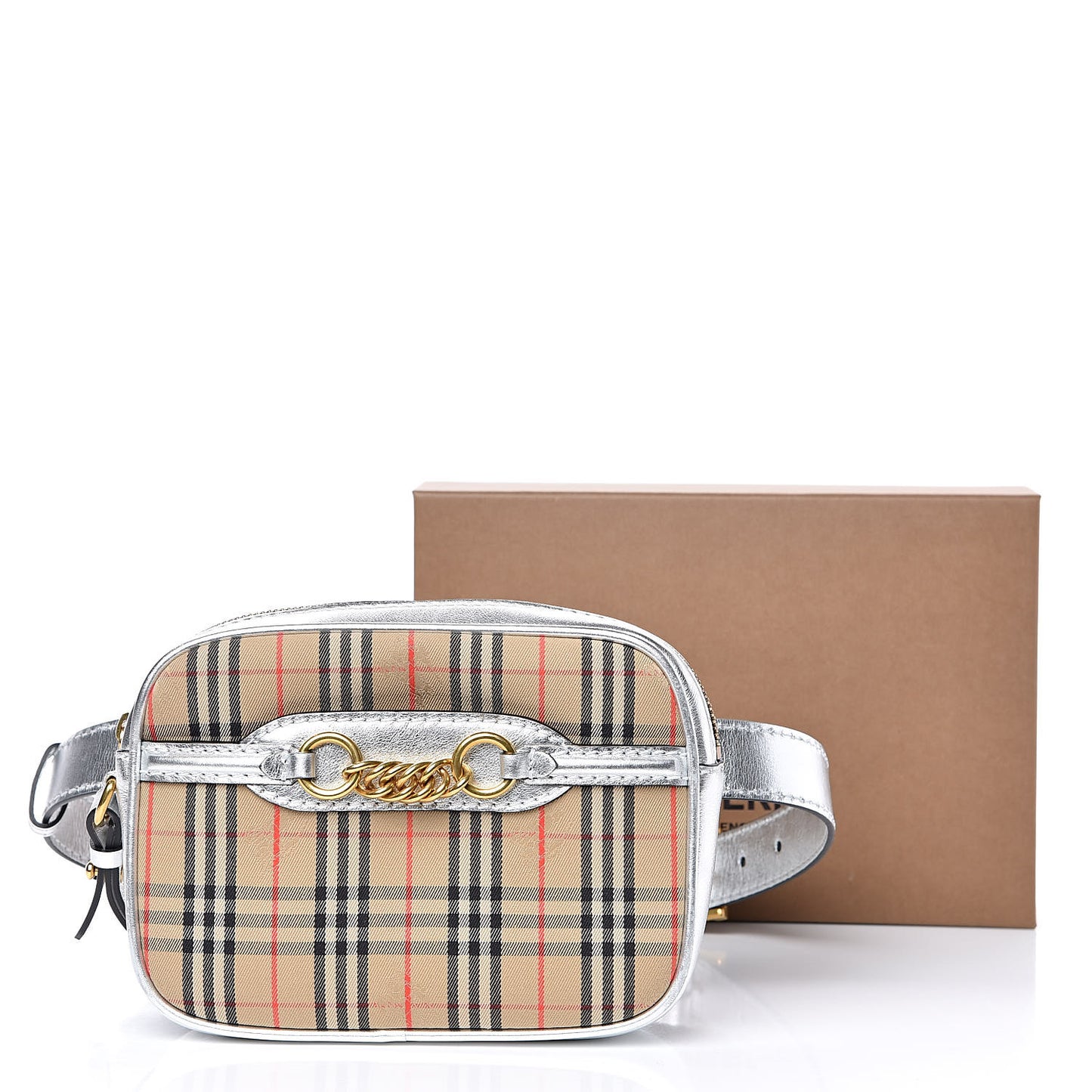 Smooth Calfskin 1983 Knight Check Link Bum Bag Silver