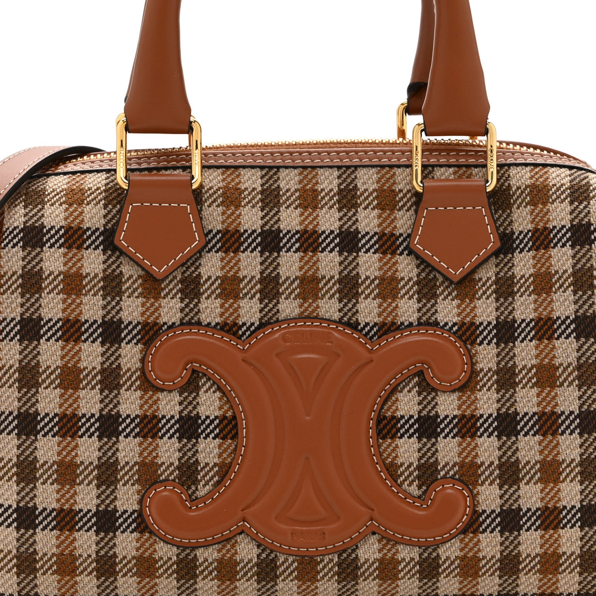 Tweed Calfskin Triomphe Small Boston Bag Tan