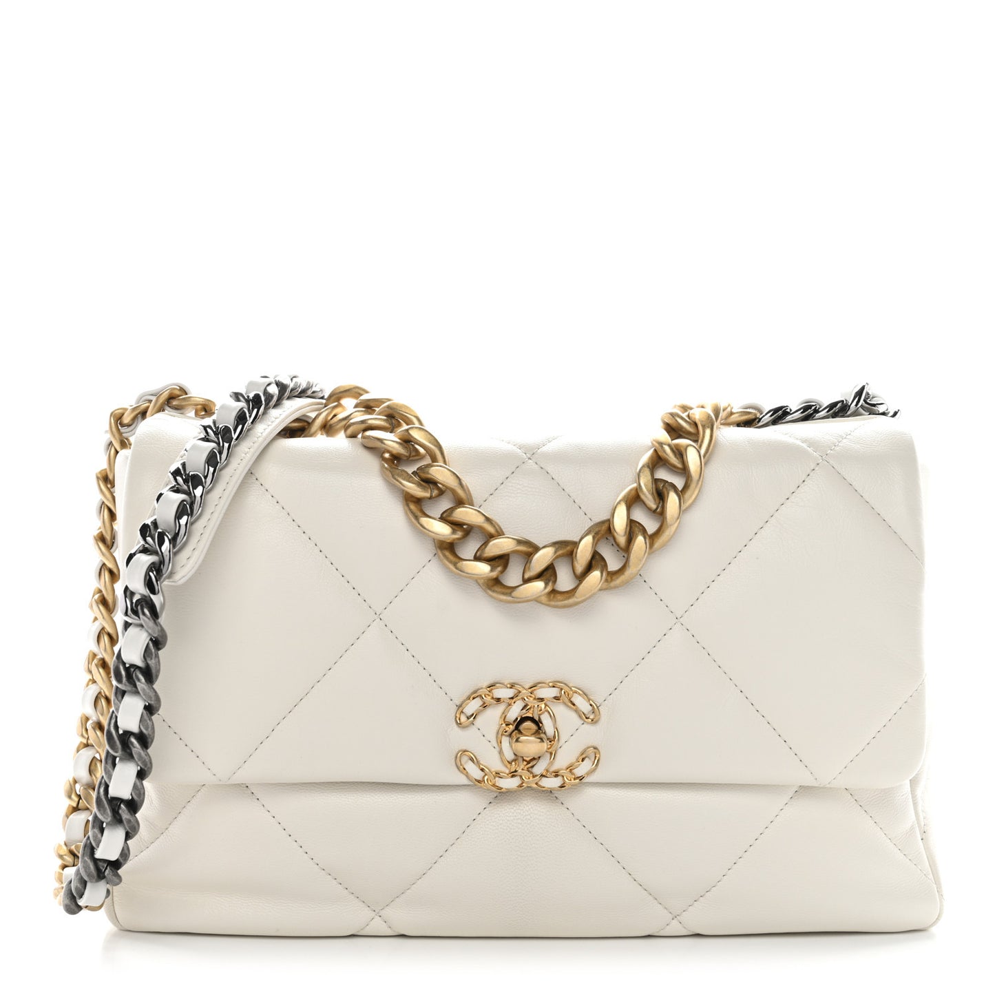 Goatskin Quilted Large Chanel 19 Flap White