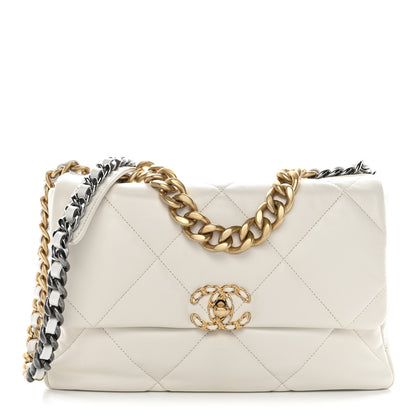 Chanel Goatskin Quilted Large Chanel 19 Flap White 1 of 10
