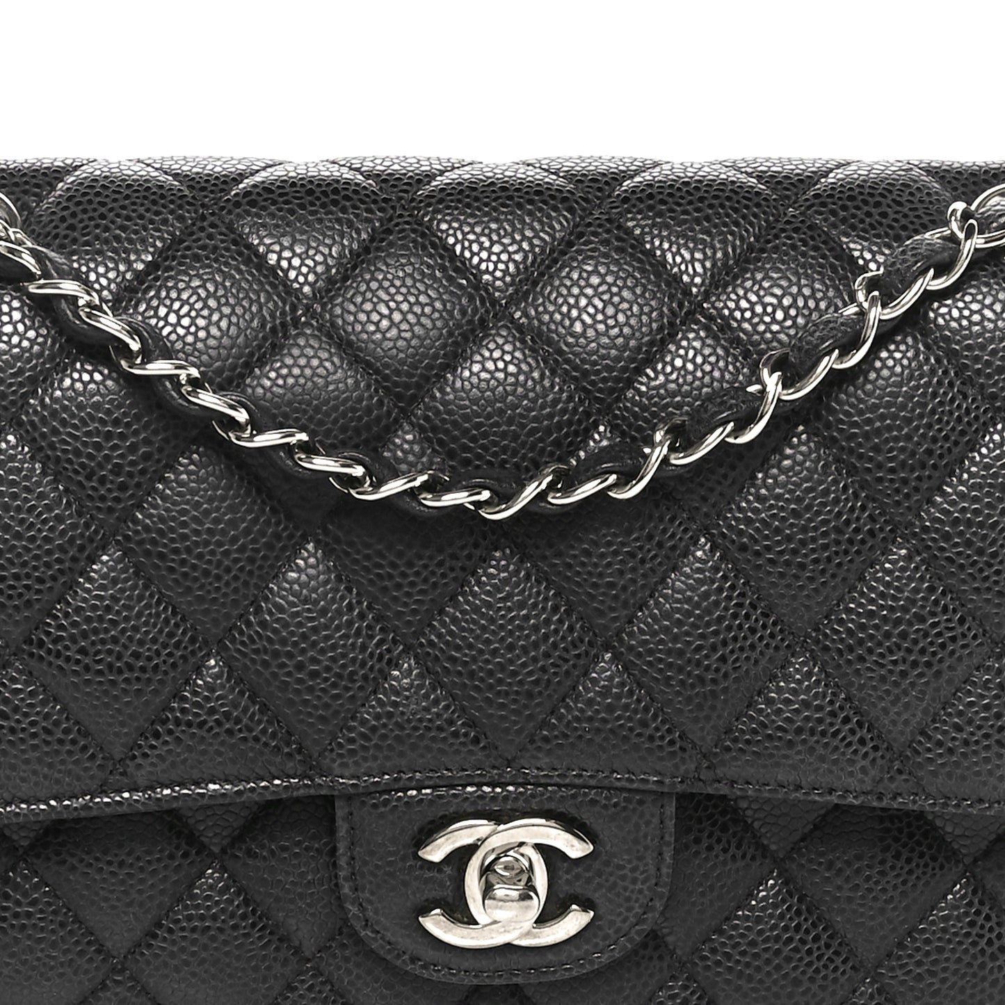 Caviar Quilted Medium Double Flap Black