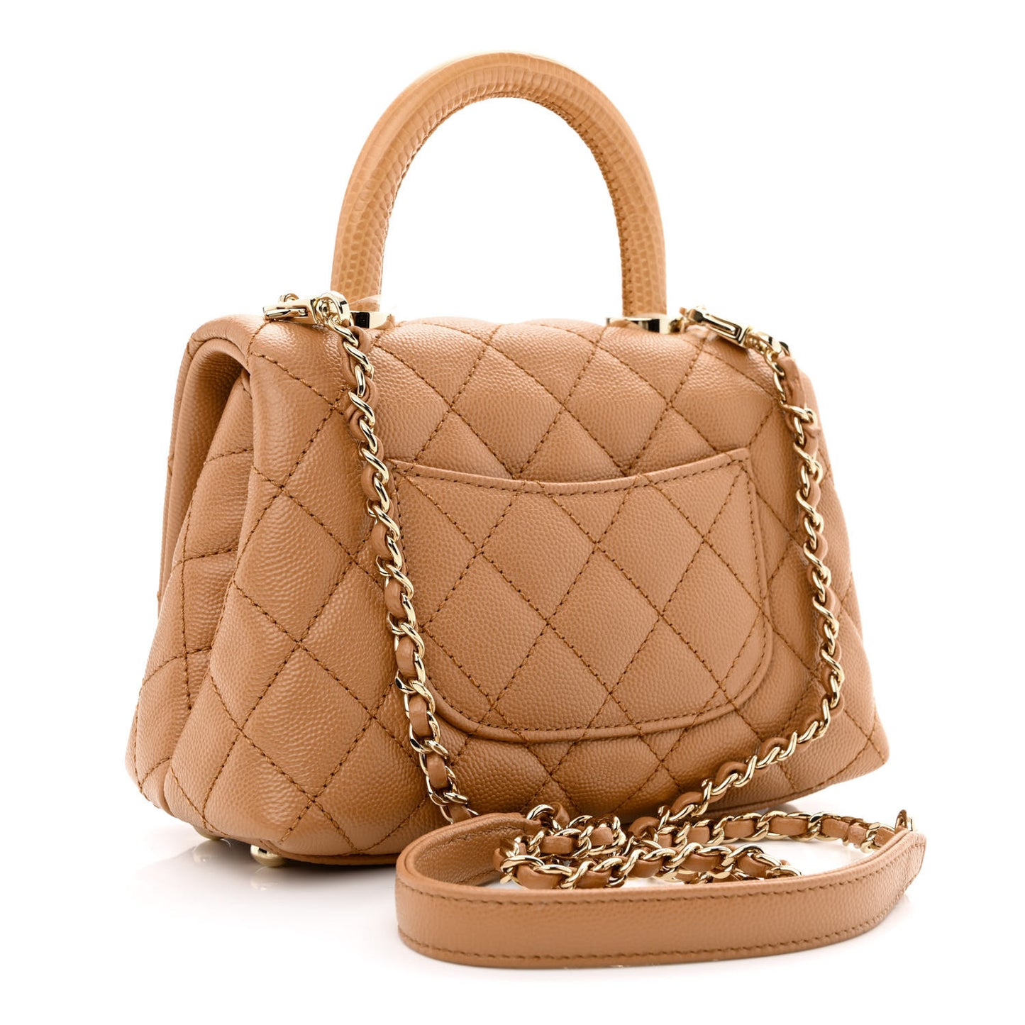 Caviar Lizard Embossed Quilted Extra Mini Coco Handle Flap Brown
