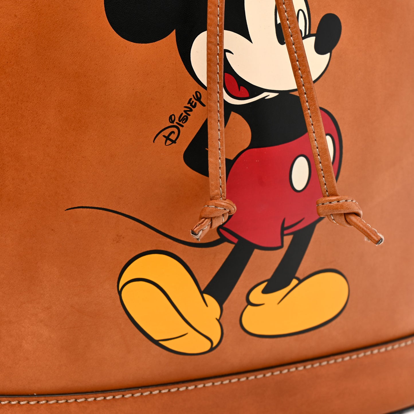 X DISNEY Calfskin Mickey Mouse Printed Bucket Bag Brown
