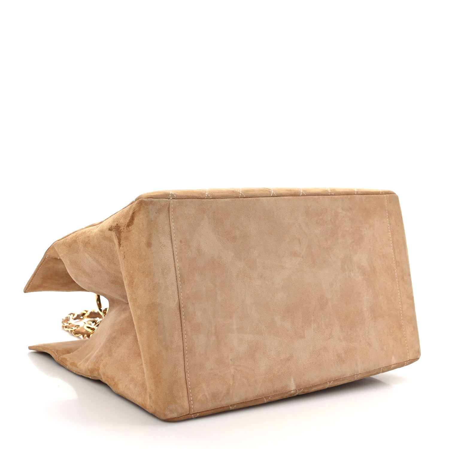 Chanel Suede Quilted CC Timeless Shopping Tote Beige 4 of 12