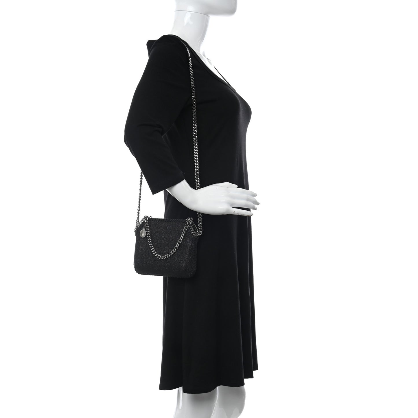 Metallic Glitter Mini Falabella Box Shoulder Bag Black