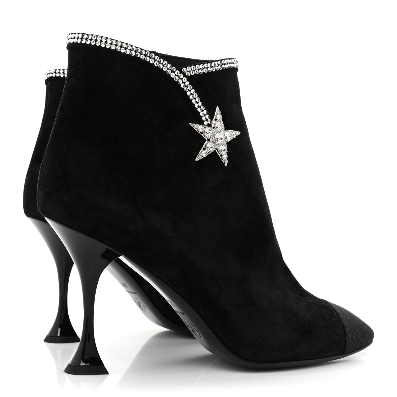 Chanel Suede Grosgrain Crystal Star Short Boots 38.5 Black 4 of 8