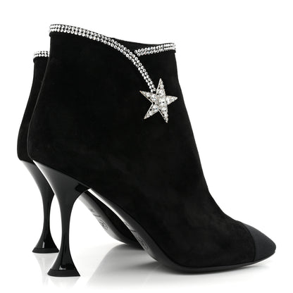 Chanel Suede Grosgrain Crystal Star Short Boots 38.5 Black 4 of 8