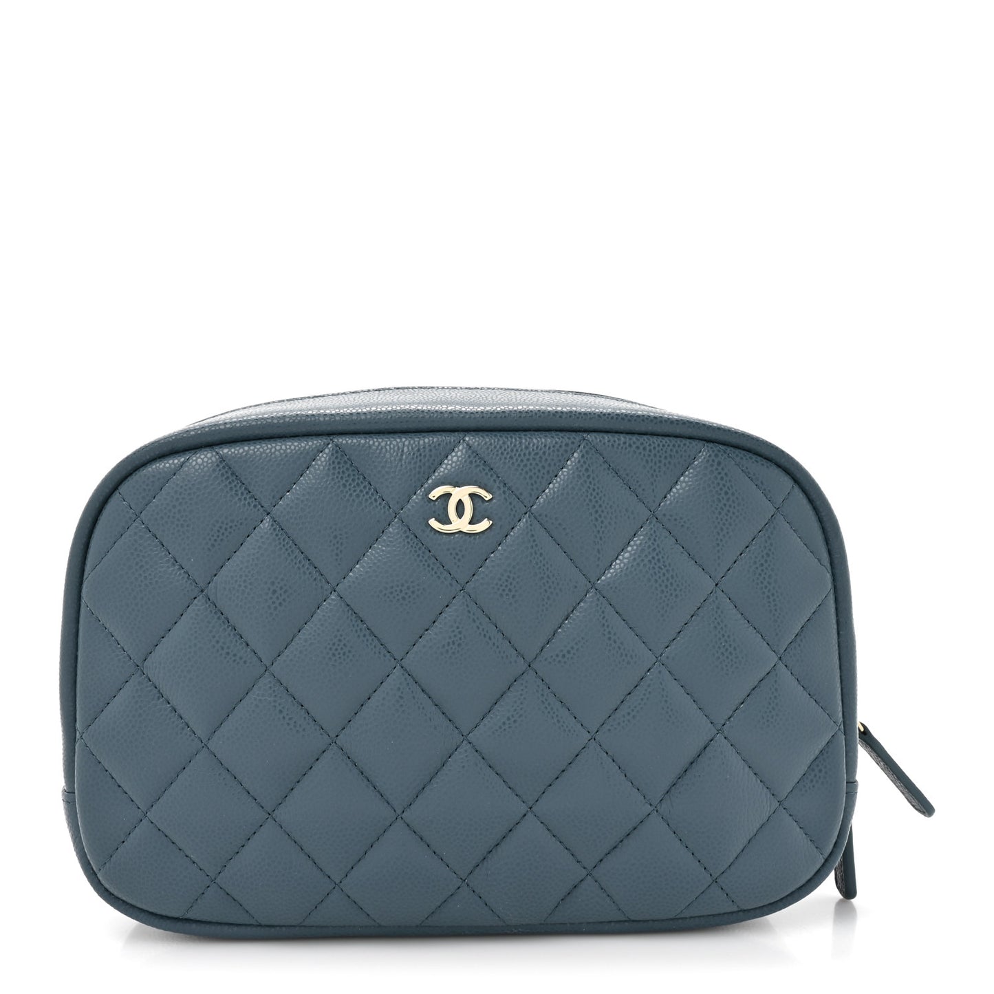 Caviar Quilted Medium Curvy Pouch Cosmetic Case Blue