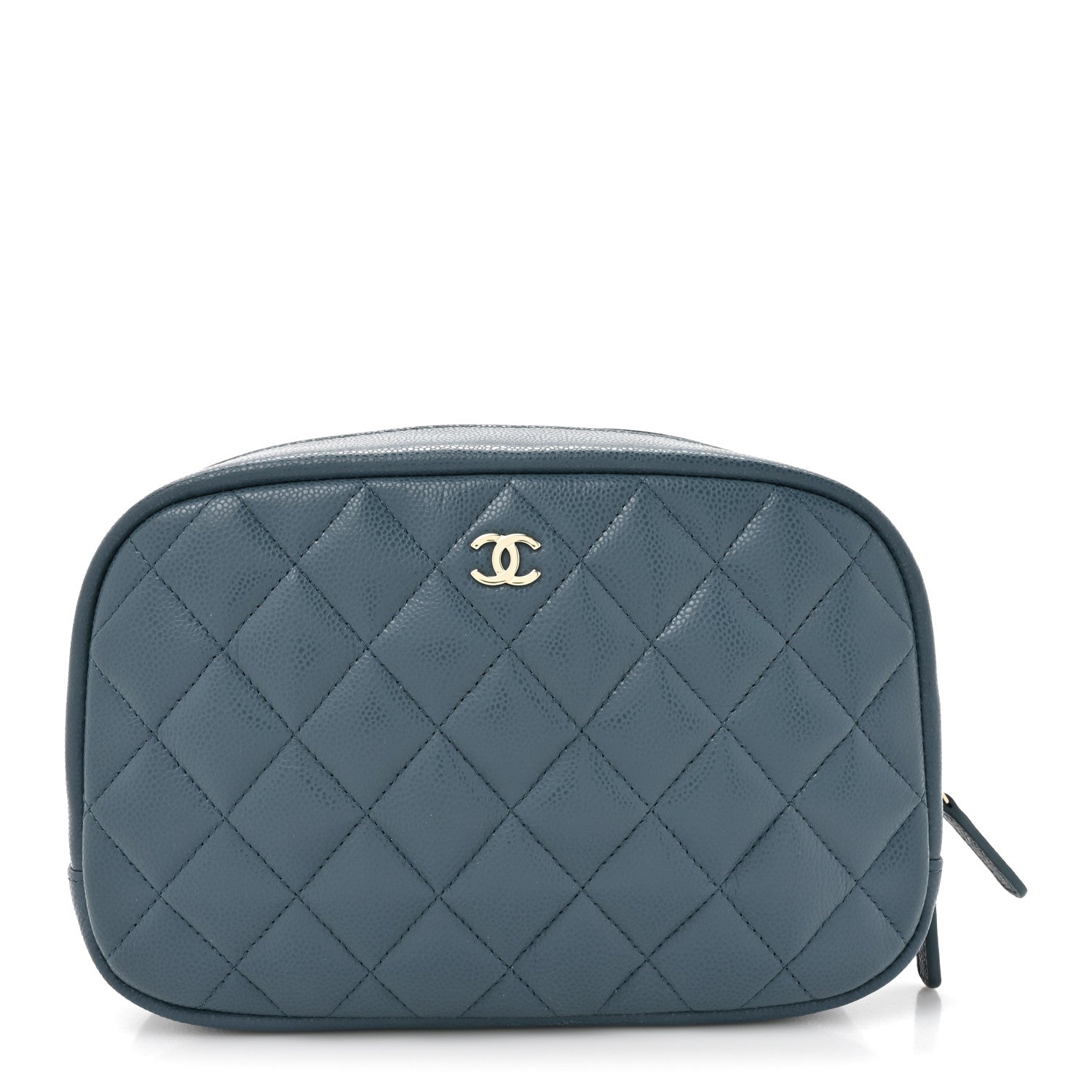 Chanel Caviar Quilted Medium Curvy Pouch Cosmetic Case Blue 1 of 8