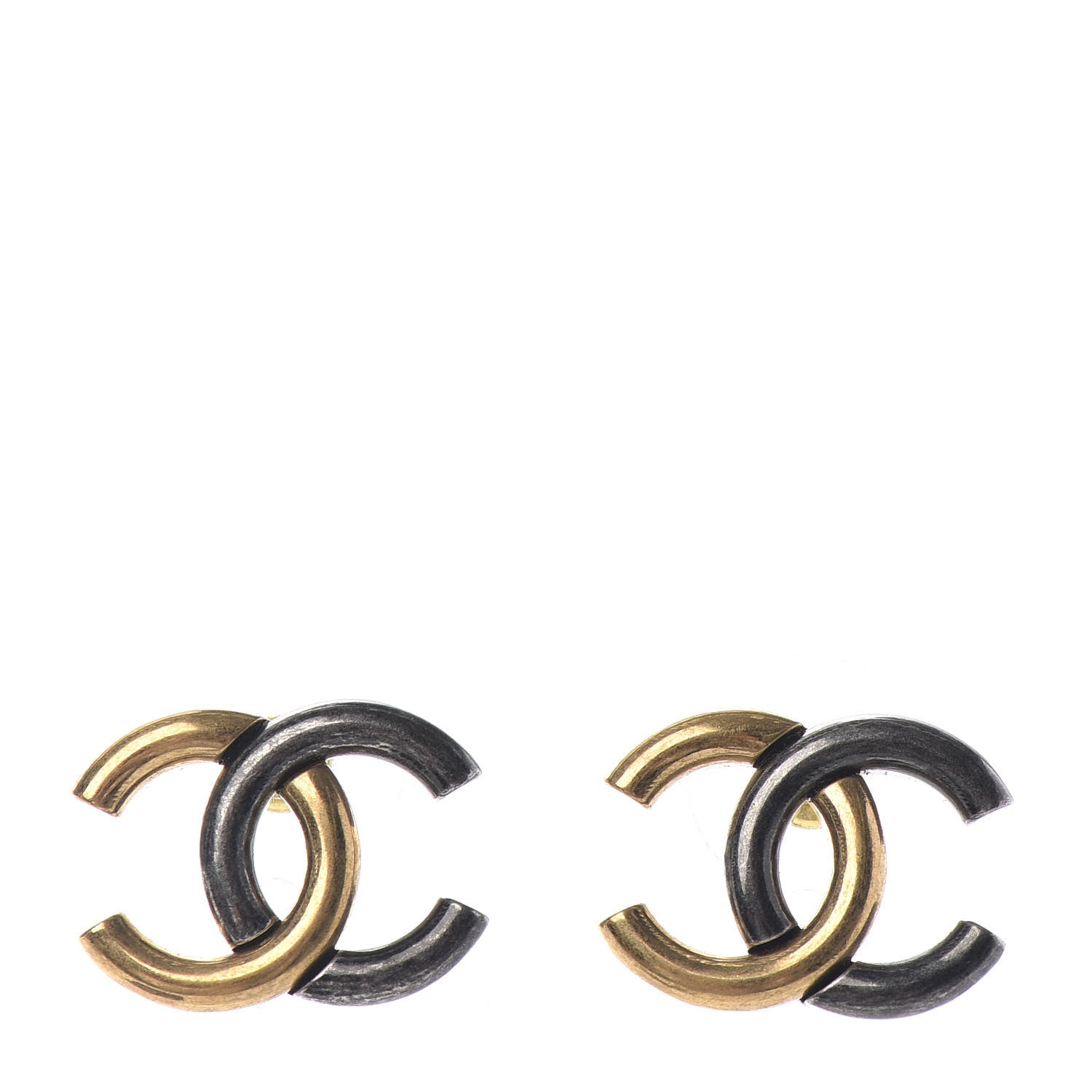 Chanel Metal CC Earrings Gold Ruthenium 1 of 4