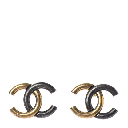 Chanel Metal CC Earrings Gold Ruthenium 1 of 4