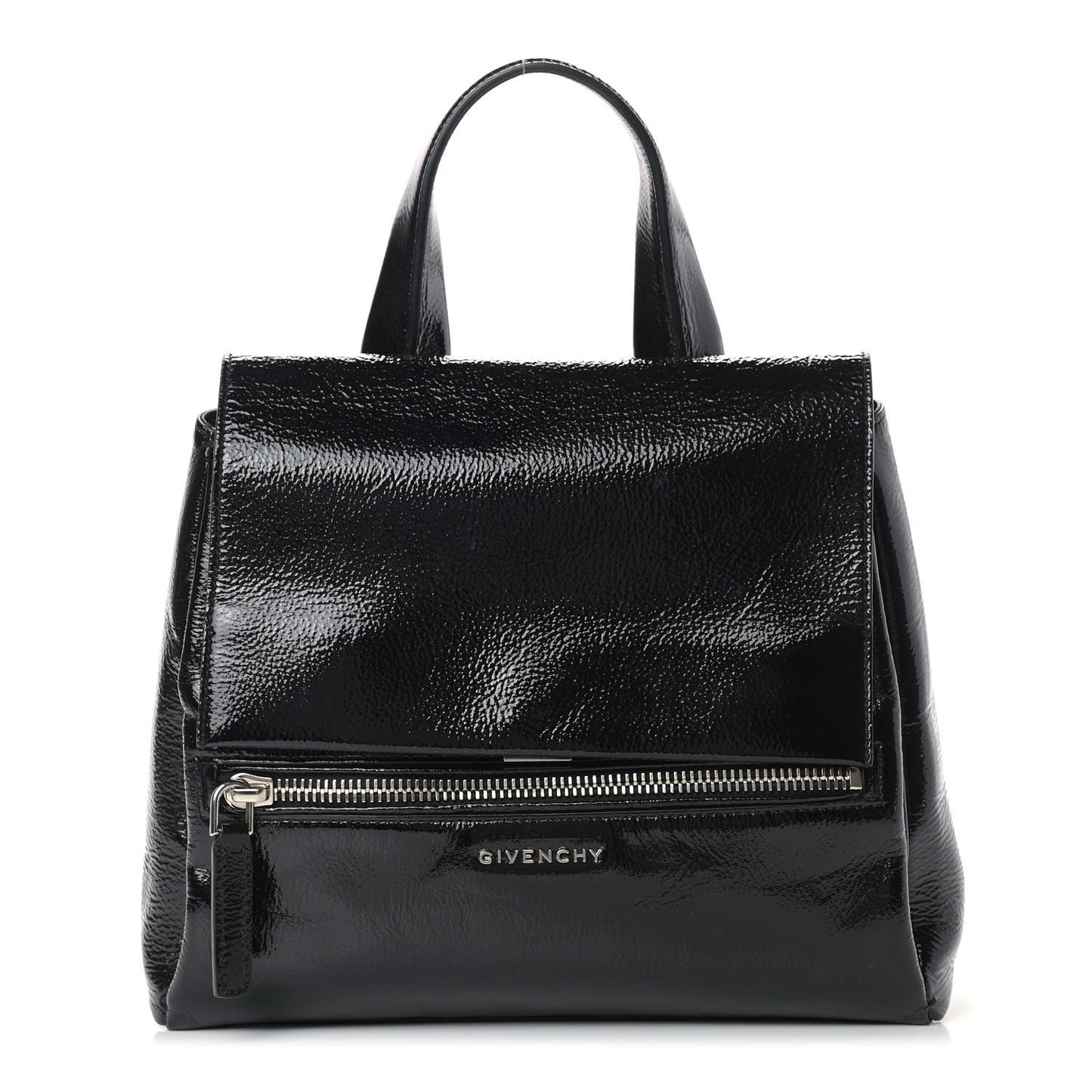 Crinkled Patent Small Pandora Pure Flap Bag Black