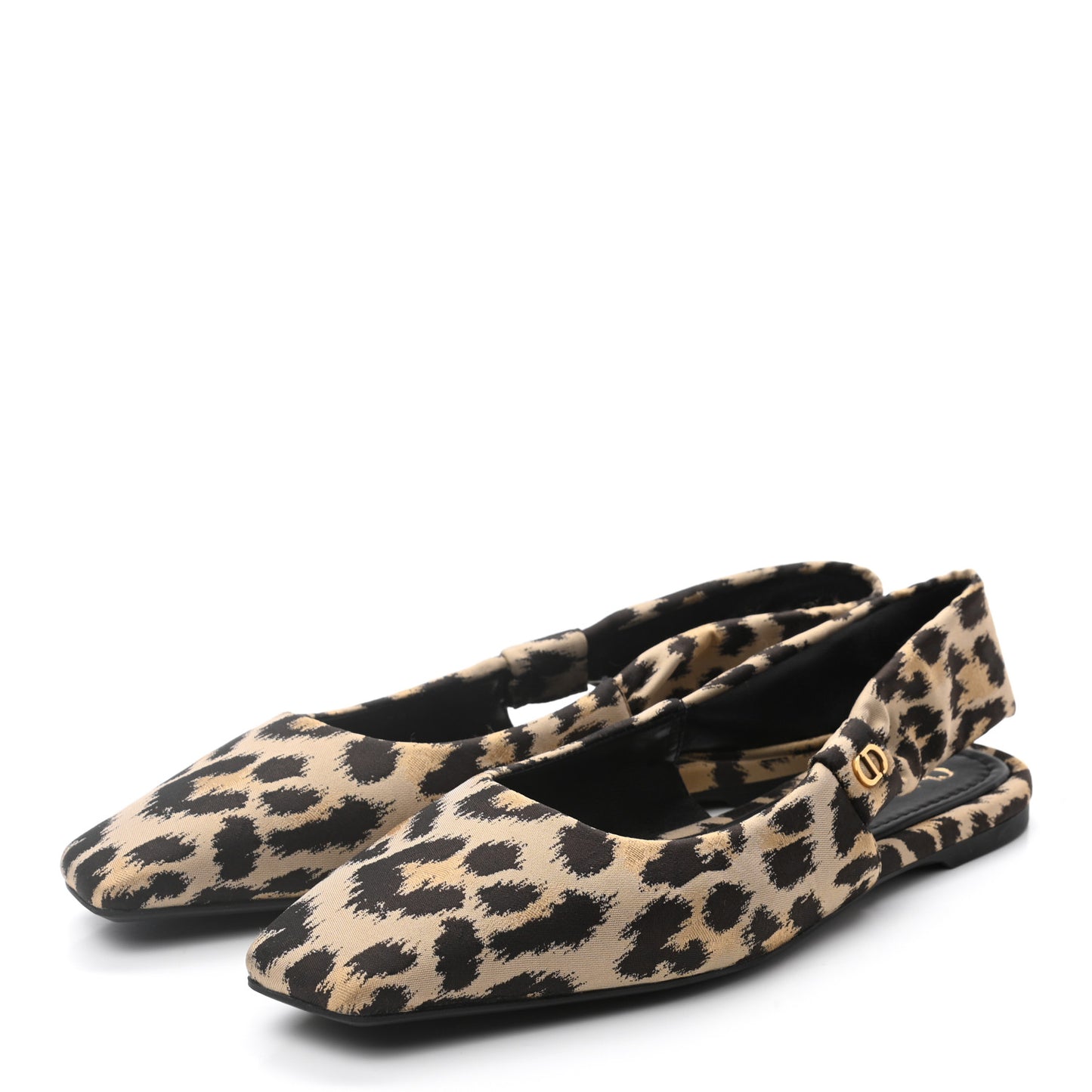 Nylon Leopard Print Mizza Slingback Flat 39 Beige Multicolor