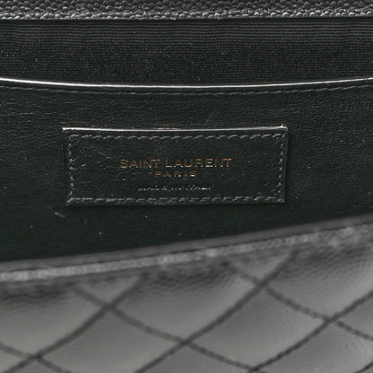 Saint Laurent Grain De Poudre Textured Mixed Matelasse Triquilt Medium Monogram Satchel Black 7 of 9