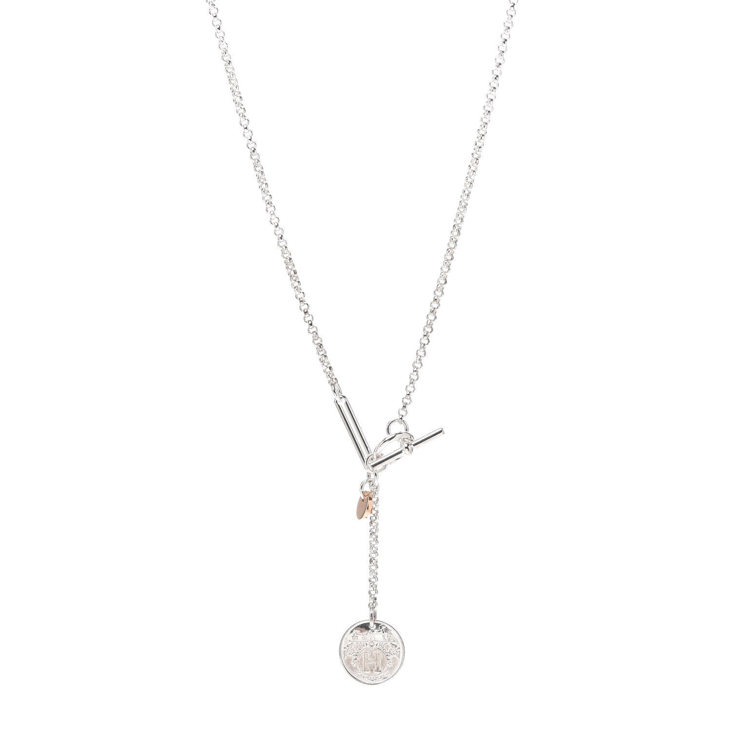 Hermes Sterling Silver 18K Rose Gold PM Ex-Libris Pendant Necklace 1 of 5
