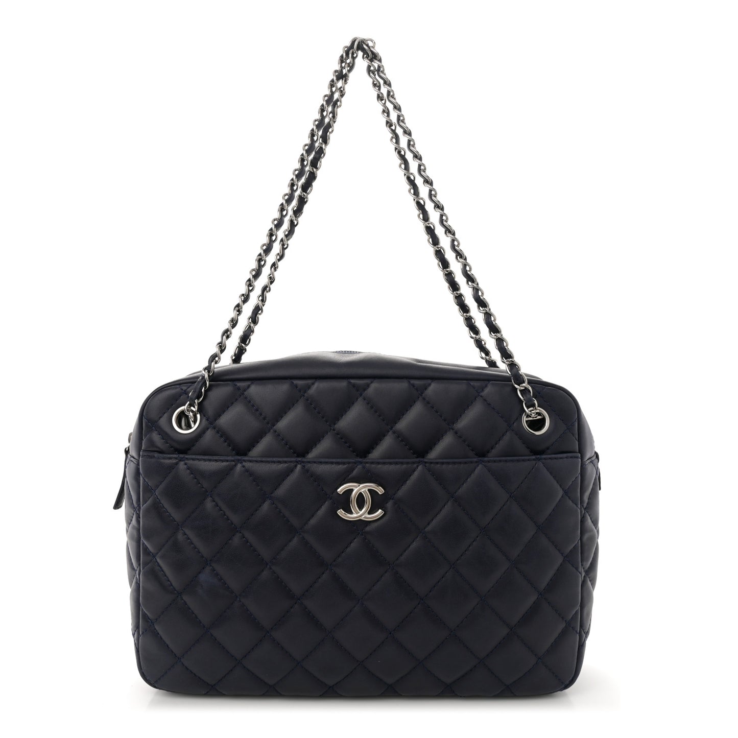 Lambskin Quilted Large Camera Case Navy Blue Navy Blue