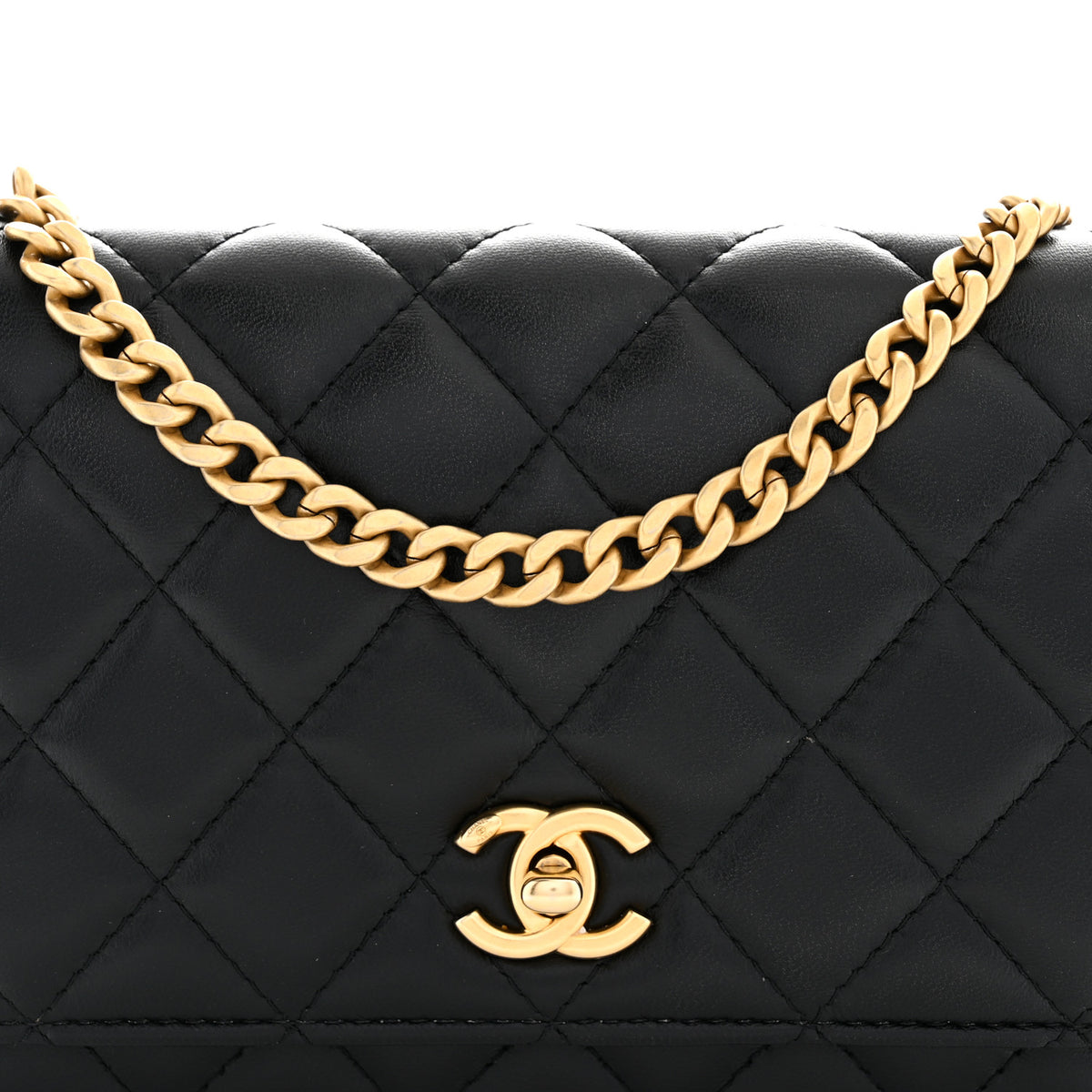 Lambskin Quilted Sweet Camellia Wallet on Chain WOC Black