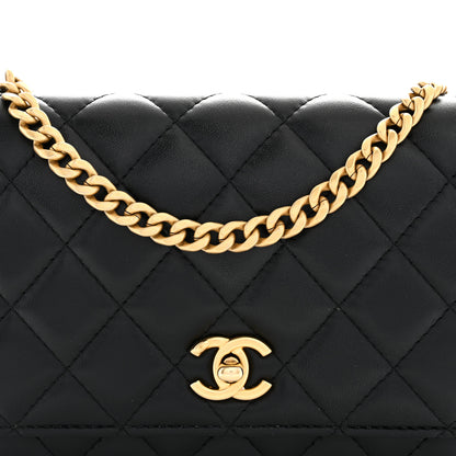 Chanel Lambskin Quilted Sweet Camellia Wallet on Chain WOC Black 8 of 12