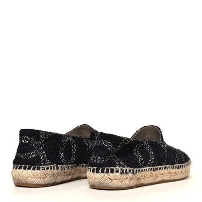 Chanel Tweed Lambskin CC Espadrilles 38 Black Silver 3 of 7