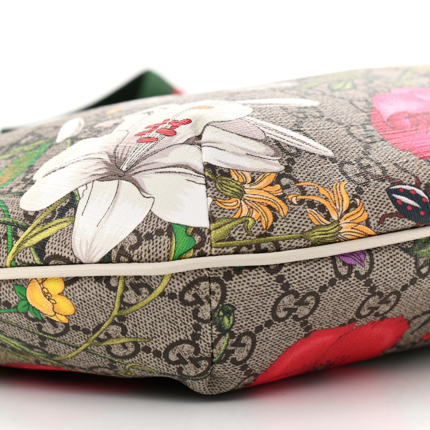 GG Supreme Monogram Flora Web Small Ophidia Half Moon Hobo White