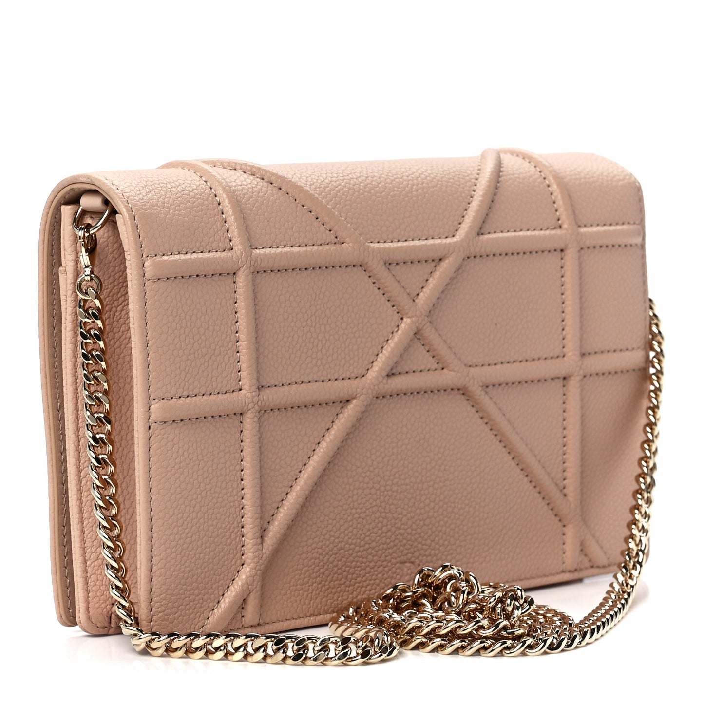 Grained Calfskin Diorama Wallet on Chain Pouch Nude