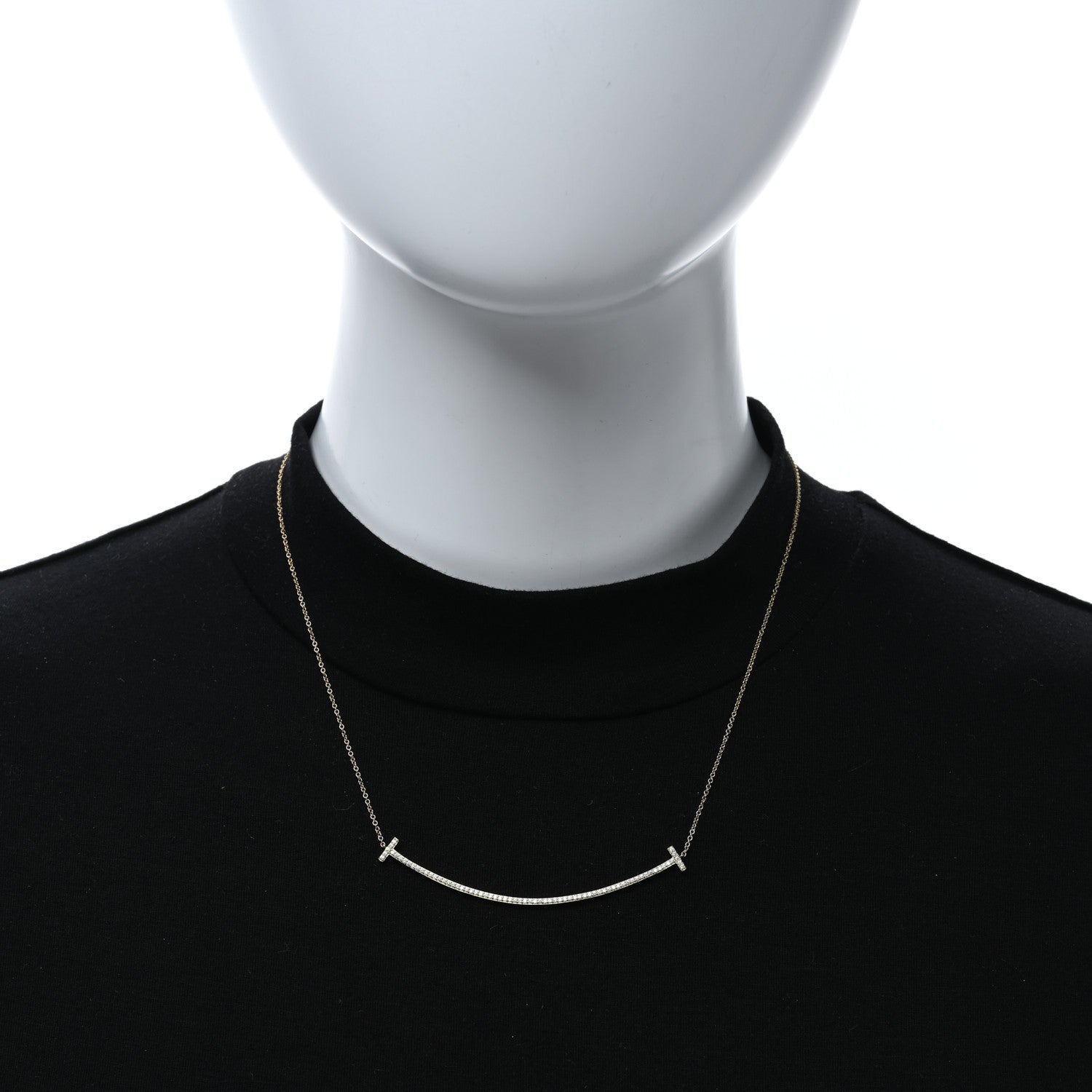 Tiffany 18K Yellow Gold Diamond Large T Smile Pendant Necklace 2 of 5