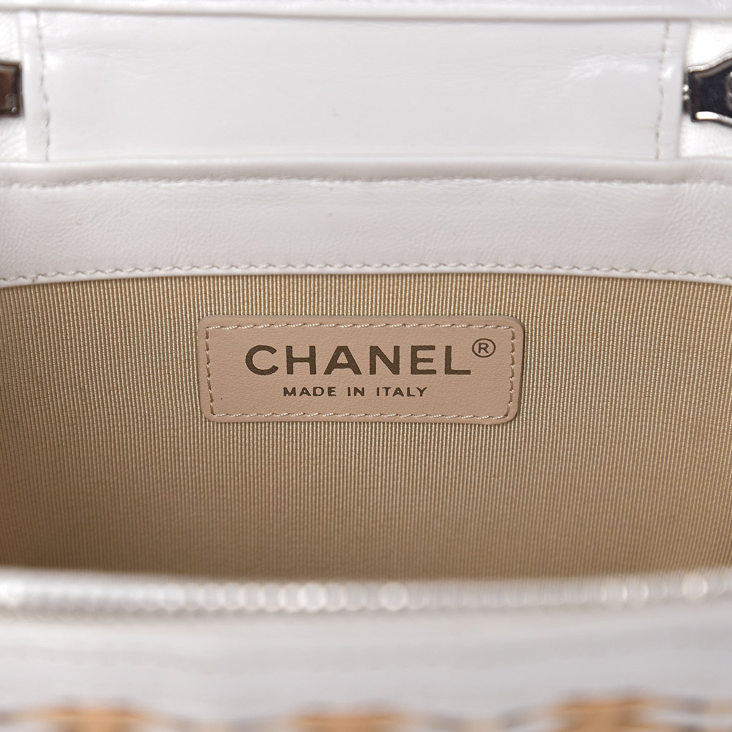 Chanel Calfskin Raffia Small Vanity Case Bag White Beige 5 of 10