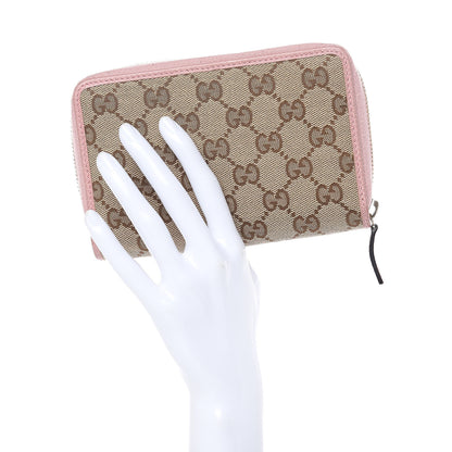 Gucci Monogram Dollar Calfskin Zip Around Compact Wallet Beige Ebony Soft Pink 2 of 13