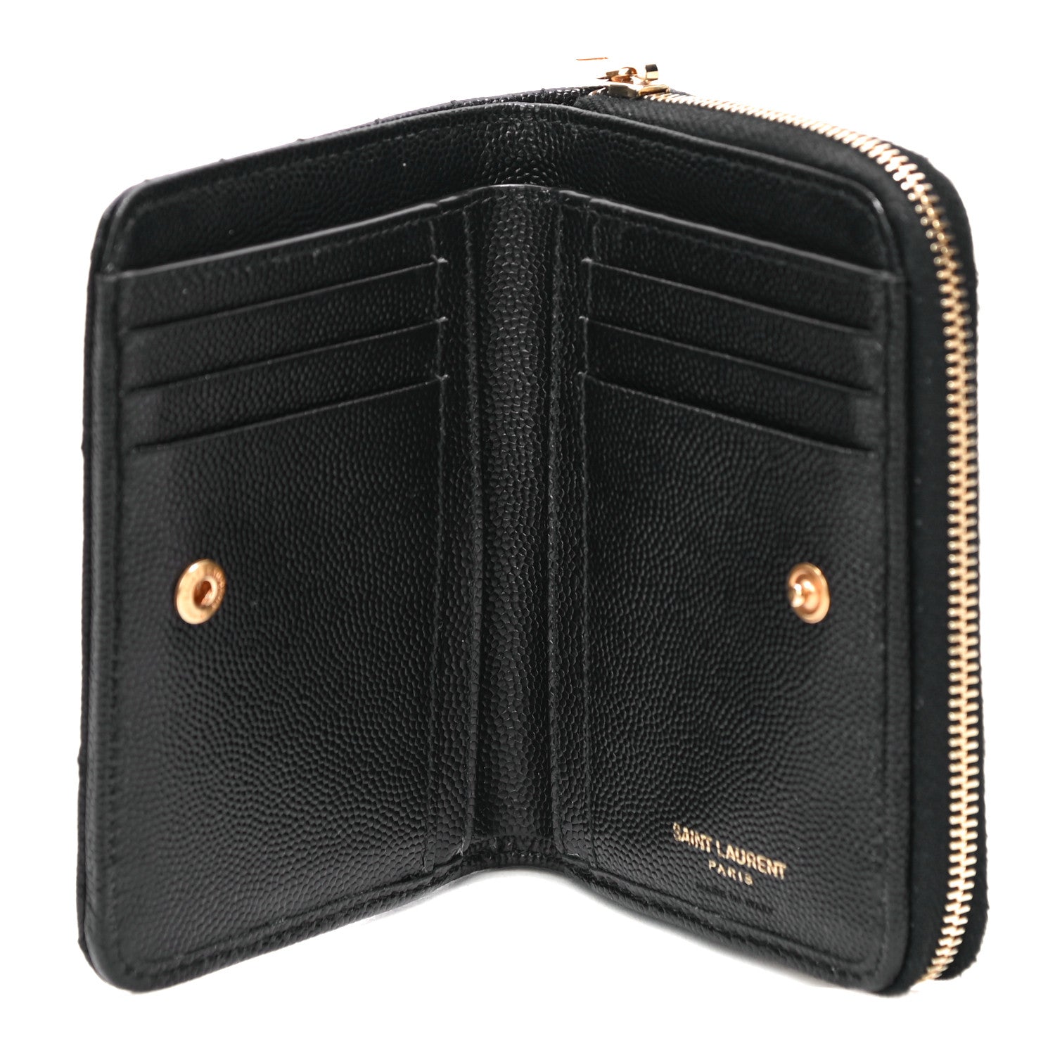 Saint Laurent Grain De Poudre Matelasse Chevron Monogram Compact Zip Around Wallet Black 5 of 11