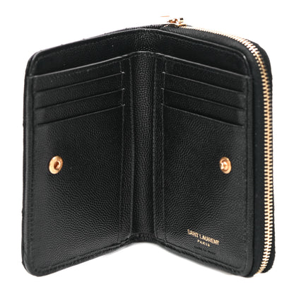 Saint Laurent Grain De Poudre Matelasse Chevron Monogram Compact Zip Around Wallet Black 5 of 11