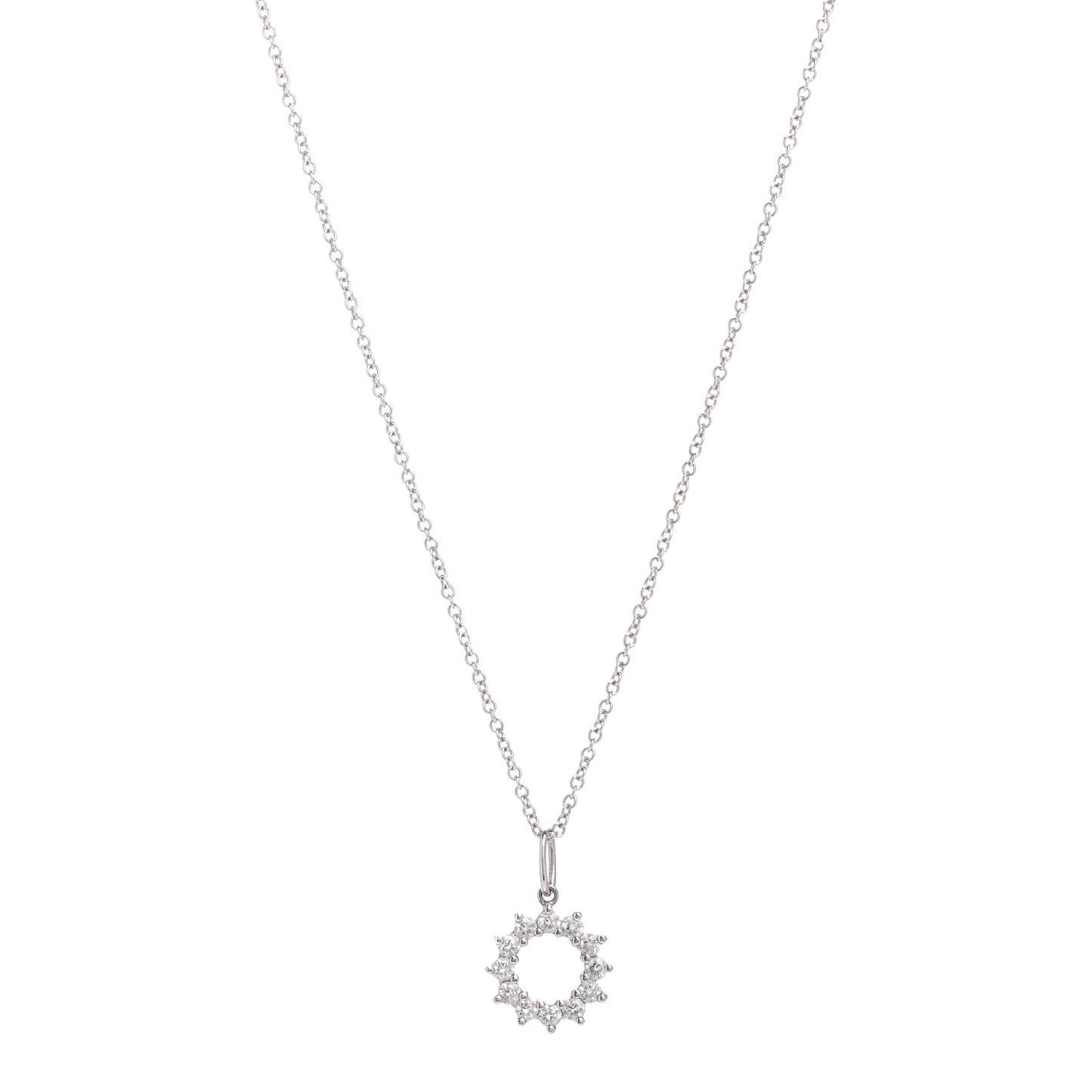 Platinum 18K White Gold Diamond Circle Pendant Necklace