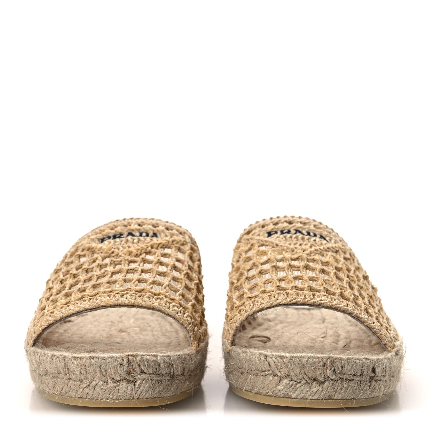 Prada Raffia Triangle Logo Crochet 20mm Espadrille Sandals 37 Natural Black 3 of 11