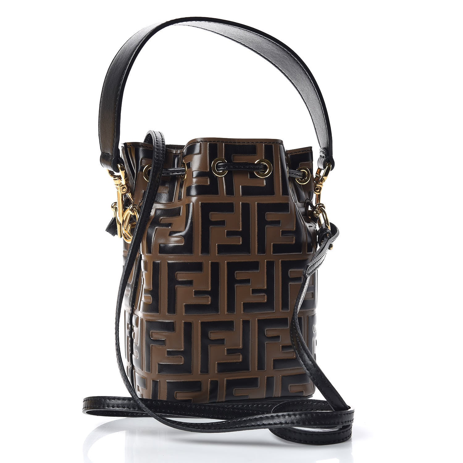 Fendi Vitello Liberty F is Fendi Bi-Color FF 1974 Embossed Mini Mon Tresor Bucket Bag Maya Black 4 of 11