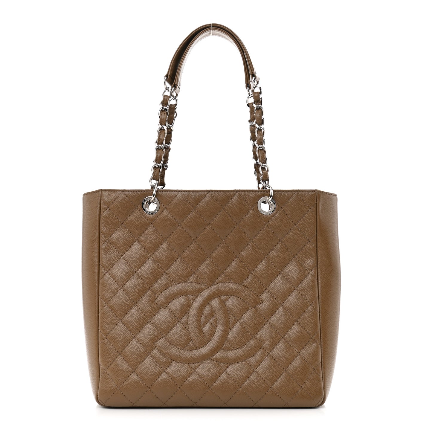 Caviar Quilted Vertical Grand Shopping Tote GST Dark Beige