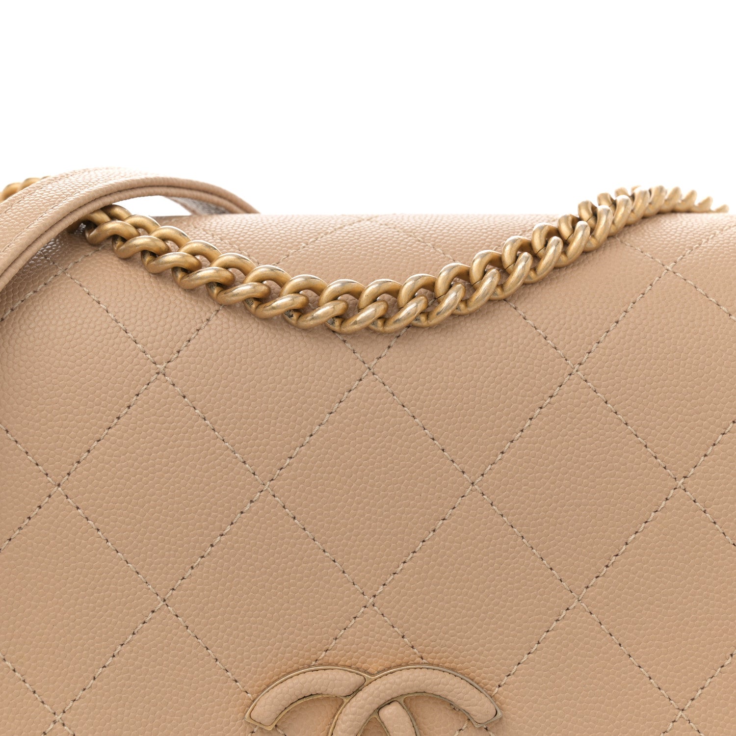 Chanel Grained Calfskin Stitched Enamel CC Flap Bag Beige 9 of 13