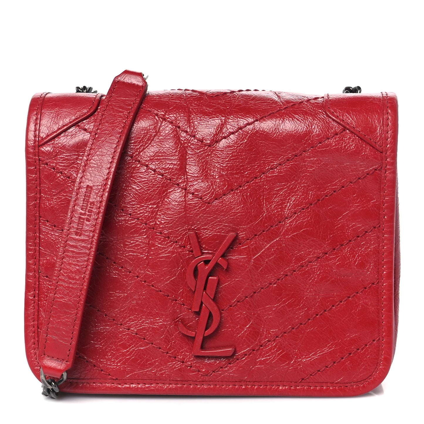 Crinkled Calfskin Matelasse Monogram Niki Chain Wallet Rouge Eros