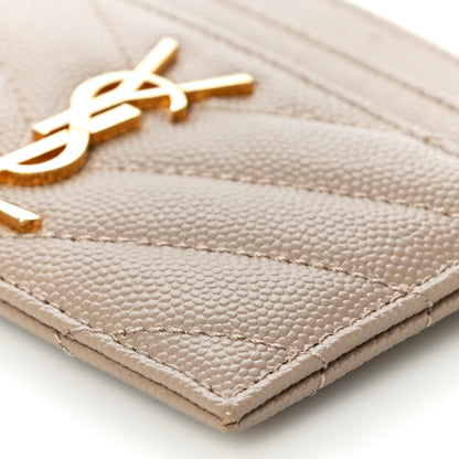 Saint Laurent Grain De Poudre Matelasse Chevron Monogram Credit Card Case Dark Beige 10 of 10