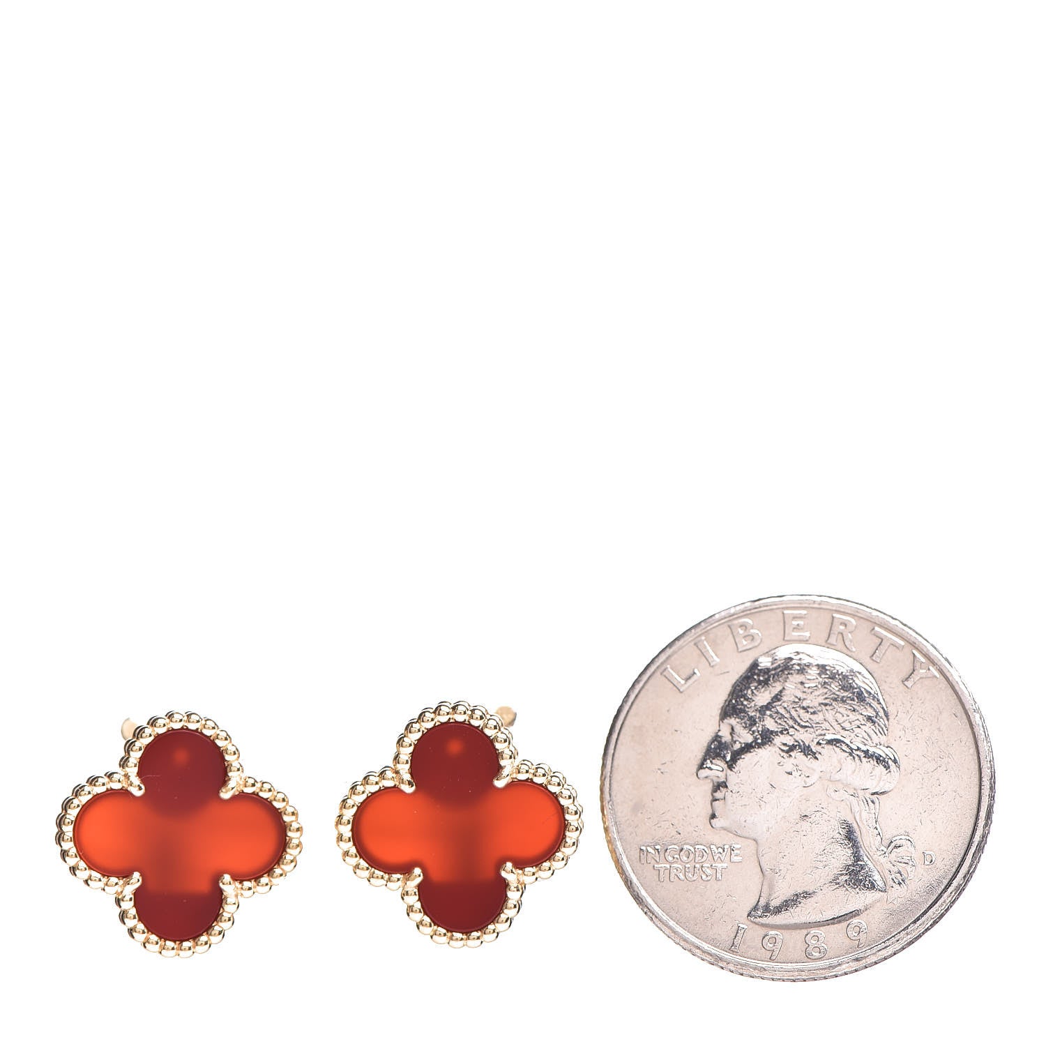 Van Cleef & Arpels 18K Yellow Gold Carnelian Vintage Alhambra Earrings 4 of 6