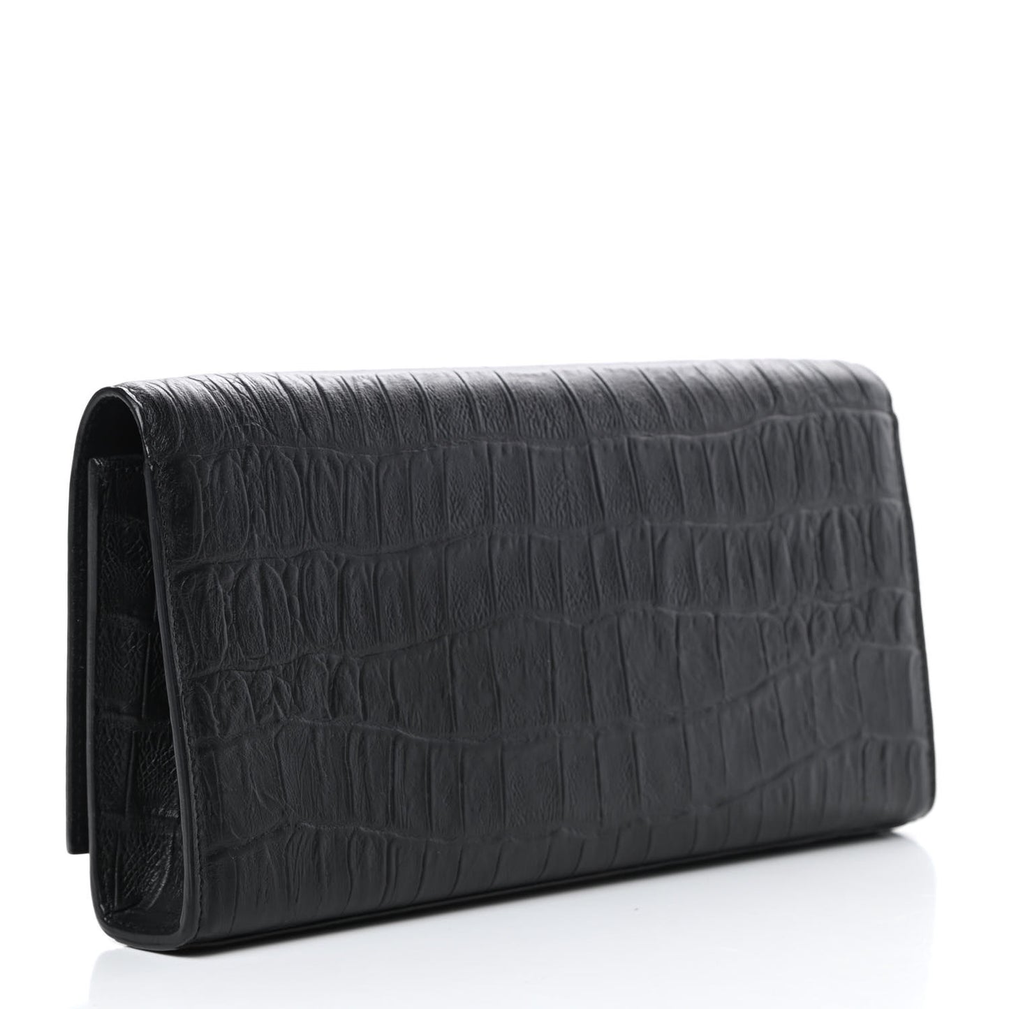 Calfskin Crocodile Embossed Classic Monogram Cassandre Clutch Black