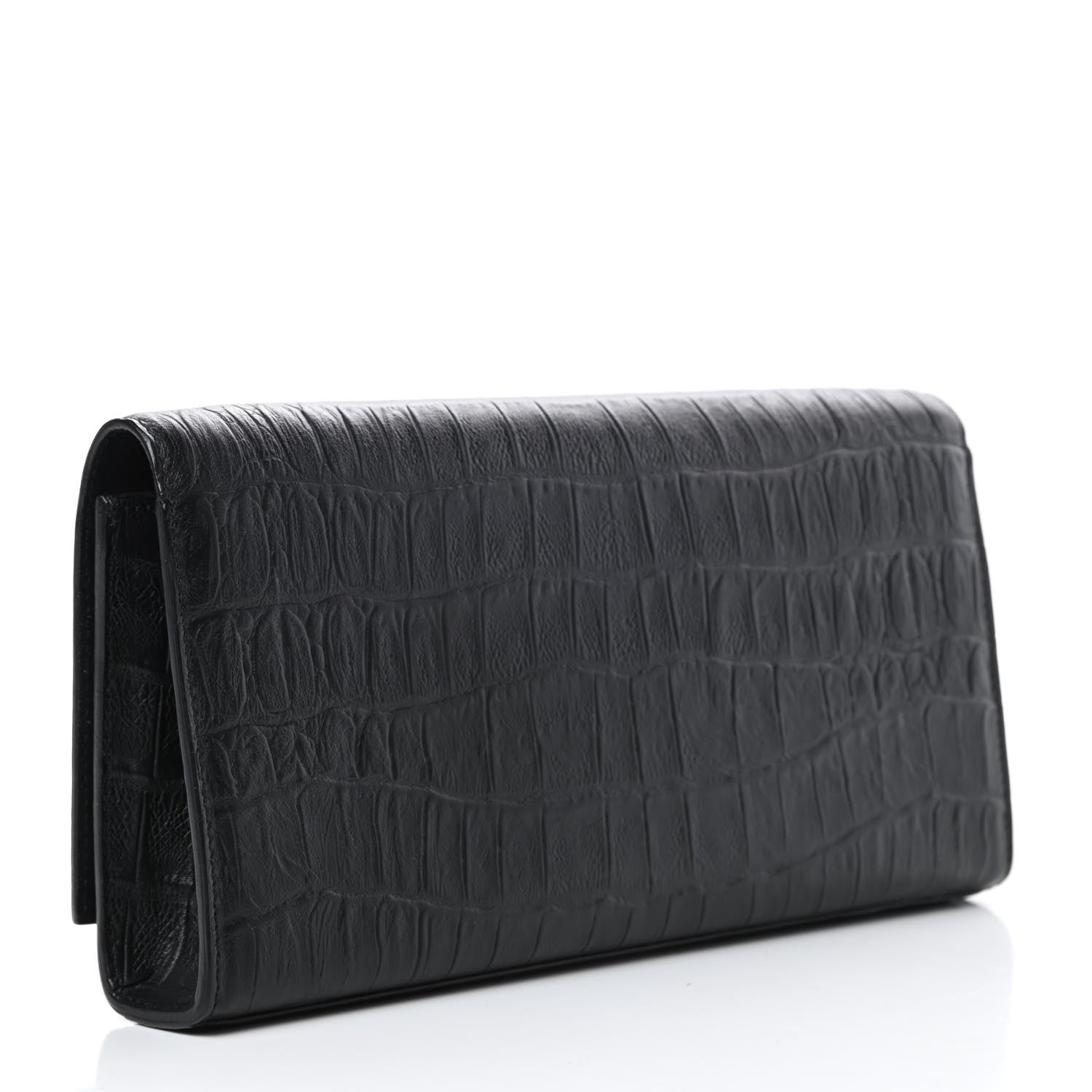 Saint Laurent Calfskin Crocodile Embossed Classic Monogram Cassandre Clutch Black 3 of 9
