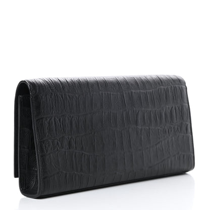 Saint Laurent Calfskin Crocodile Embossed Classic Monogram Cassandre Clutch Black 3 of 9